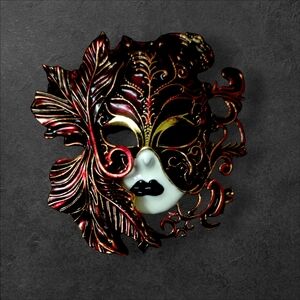 Elegant Gold and Red Mask Brooch